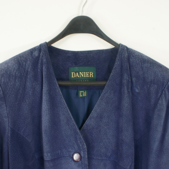 Vintage Danier Blue Suede Leather Button Up Lightweight Oversized Jacket - Picture 4 of 4